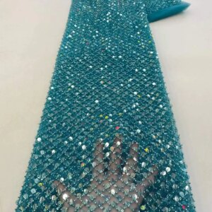 African Nigerian 2025 High-Quality Sequins Beads Mesh Dresses Lace Fabric 5 Yards Embroidery Dress Party Wedding Sewing Women