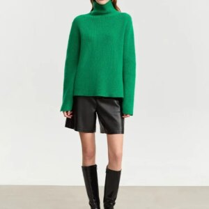 AMII 2025 Winter Turtleneck Split Woolen Sweater For Women Color Block Patchwork Drop-shoulder Sleeve Knit Pullovers 12374011
