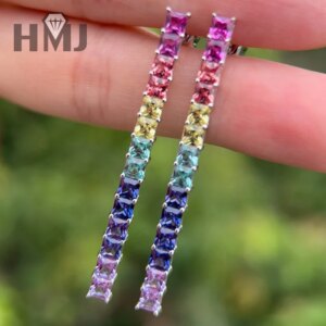 S925 Silver 18k White Gold Plated Custom Earrings with Rainbow Lab Grown Sapphire for Women Fine Jewelry Christmas Gift Idea