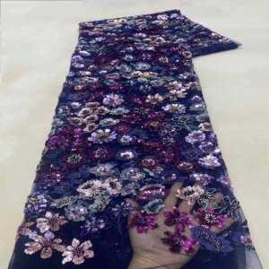 African Lace Fabric Sequin Lace Fabric High Quality 2025 Beaded Wedding Beaded Lace For Wedding Party Dress Sewing