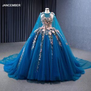 Gorgeous Quinceanera Dresses Ball Gown Flowers High Neck Vestidos De 15 Años 2023 Blue RSM231053 Vestido De Niña De Las Flores