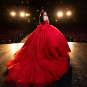 EVLAST Customized 2025 Red Spaghetti Ball Gown Quinceanera Dress Lace Applique Beading Bow Sweet 16 Vestidos De 15 Anos E1Q825