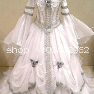 Customized History Corset Victorian Prom Dress with Fairy Long Sleeve Applique Ruched Bustle Medieval Wedding Evening Gown