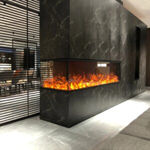 Modern Media Wall Decor Flame Electric Fireplace 3 Sides 88 Inch Remote Control Built-in Black Decorative Fireplaces