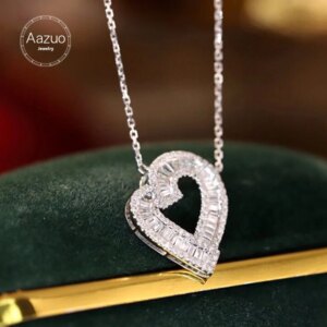 Aazuo 100% Real 18K White Gold Real Diamonds 0.40ct Lovely Heart Necklace With Chain Gifted For Women Luxury Party 18 Inch Au750