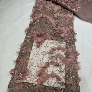 Latest African 3D Flower Lace Fabric Embroidery French Mesh Lace Fabric With Sequins Groom Nigerian Tulle Lace For Party Dress