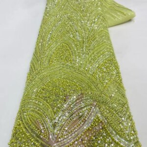 2025 Elegant African Lace Fabric Sequins Beaded Embroidery Groom Nigerian Bridal High Quality French Tulle Lace Fabric For Dress