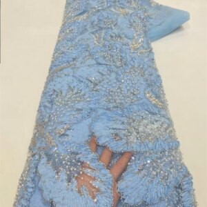 2025 High Quality French Mesh Lace Fabric with Sequins African Nigerian Tulle Embroidery for Women Wedding Party Dresses Q372-1