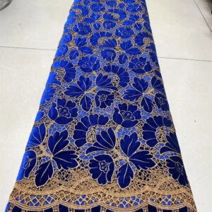 Luxury Velvet Lace Fabric 2025 High Quality Lace Royal Blue Lace Fabric Embroidered Fabric Of 5 Yards Evening Dresses , A1045-1
