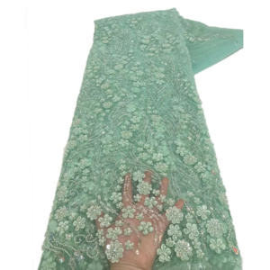 African Luxury Tulle Lace Fabric 5 yards New High Quality Nigeria Sequins Beads Tulle Lace Fabric for Sew Wedding XY86
