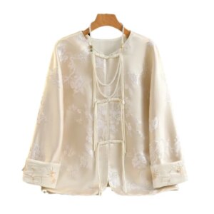 New Chinese embroidery jacquard tassel tray style cotton-padded lady rice white