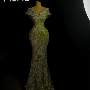 Luxury Green Mermaid Formal Party Dress with Silver Crystal Sequins Arabic Woman Appliques 3D Wedding Evening Gowns Customized