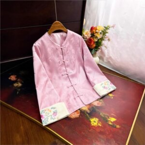 New Chinese cuff contrast color embroidery disc coat female national style