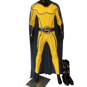 Adult Man Sentry Cosplay Costume Yellow Jumpsuit Cloak Outfit Halloween Superhero Disguise Battle Suit