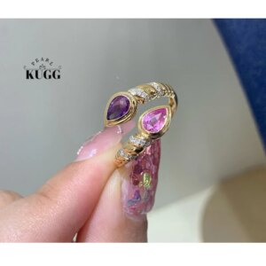 KUGG 100% 18K Yellow Gold Rings Women Shiny Diamond Natural Color Sapphire Ring Luxury Fashion Style High Party Jewelry