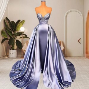 Women Prom Dresses A-line V-neck Satin Beaded Prom Gown Saudi Arabia Dubai Black Girls Evening Dresses Robe De Soiree Customized