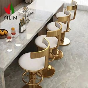 Modern Brushed Kitchen Gold High Back Luxury Stainless Steel Bar Stool Metal Bar Stool Chair For Hotel