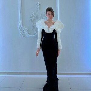 2025 High End Black Mermaid Evening Dresses Stretchy Full Sleeves Long Prom Gowns With Ruffles Trimmed Details Elegant Beaded