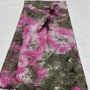New Pink African Mesh Stones Lace Fabric 5Yards High Quality Nigerian French Elegant Lace Fabric for Wedding Dress Sewing Q254-1