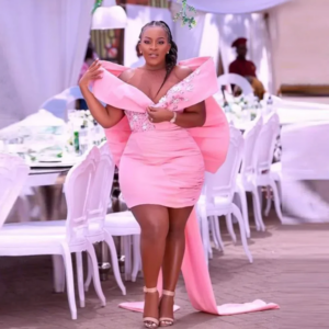 Pink Sheer Neck Big Bow Aso Ebi Birthday Dress 2025 New Black Girls Formal Party Dress Trendy African Short Wedding Guest Dress