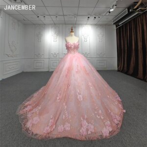 Romantic Tiptop Bridal Dress Wedding Ball Gown Strapless Sweep Train DY9853 Appliques Lace Up فستان سهرة نسائي