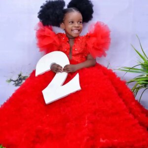 Red Ruffles Flower Girl Dresses Customized Lace Princess Baby Girls First Birthday Party Pageant Dress For Wedding