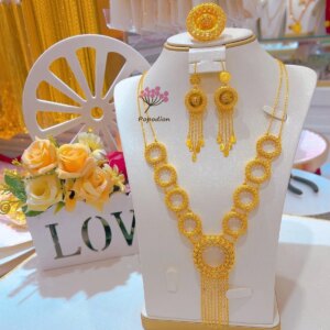 New Dubai 24K Gold Plated Necklace, Earrings, Rings, Gifts for Women, Wedding Party Gifts, Jewelry Set YY10508