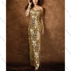 Luxury Gold Off The Shoulder Slim Evening Dress Chic Prom Gown Robes De Soirée Customized Dresses