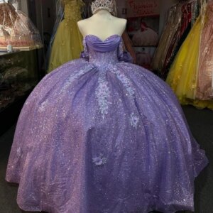 Lavender 2025 Quinceanera Dresses Shiny Ball Gown Off The Shoulder Bride Robe Sweet 16 Dress Birthday Party Vestidos 15 De Novia
