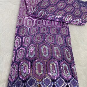 Latest Cord Gujpure Lace Fabric High Quality 2024 Purple Nigerian African Water Soluble Lace Fabric With Sequins Dress 5yaA324-1