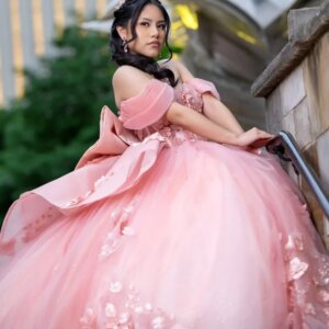 Customized Shiny Pink Off Shoulder Quinceanera Dress Tull applique crystal Lace layering Bow vestidos de 15 Quinceanera