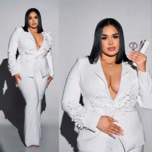 Customized Plus Size Women Pants Suits 3D Flowers Street Power Prom Dress Formal Lady Wear Outfits 2 Pieces