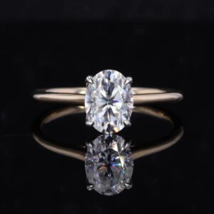 10K Soild Yellow Gold Ring Band With 4 White Gold Claw 6*8mm Oval Brilliant Cut Moissanite Jewelry Classic Style Vintage Gift