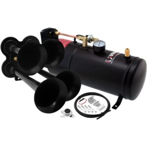 Vixen Horns Train Horn Kit for Trucks/Car/Semi. Complete Onboard System- 150psi Air Compressor, 1 Gallon Tank, 4 Trumpets.