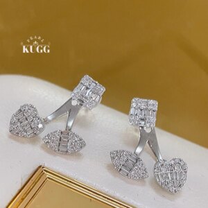 KUGG 100% 18K White Gold Earrings Fashion Elegant Style 0.62carat Real Natural Diamond Earrings for Women High Wedding Jewelry