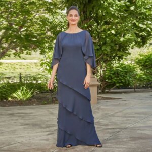 Dark Navy  Chiffon  Mother Of The Bride Dresses For Weddings Beading  Floor Length Formal Party Evening Dress