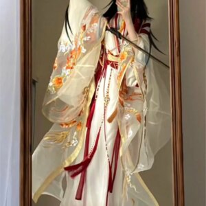 Hanfu heavy industry embroidery straight train big sleeve shirt men and women with the same New Year’s gown