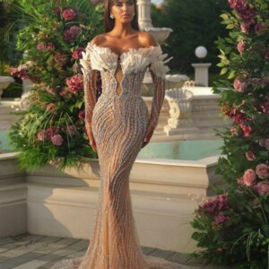 Graceful Off The Shoulder Long Sleeve Prom Dress Sparkly Beads Cocktail Gown Luxury Evening Dresses Customized Robe De Mariée