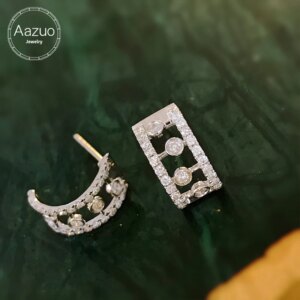 Aazuo 18K Solid White Gold Real Natrual Diamonds 0.70ct Semiar shaped Stud Earring Gifted For Women Advanced Wedding Party Au750