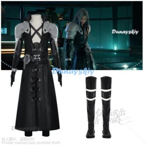 FF7 Sephiroth Cosplay Costume Black Fantasy Leather Coat And Accessories Full Set Boots Shoes Halloween Roleplay Sephiroth Cos
