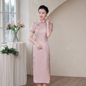 High Quality Improved Interwoven Real Silk Cheongsam Qipao 2024 Summer New Jacquard Chinese Retro Women’s Young Dress