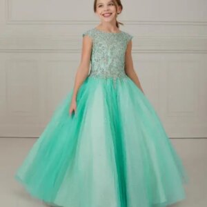 Mint Green Girls Pageant Dresses A-line Tulle Appliques Beaded Long Flower Girl Dresses For Weddings Baby Kids Tutu Customized