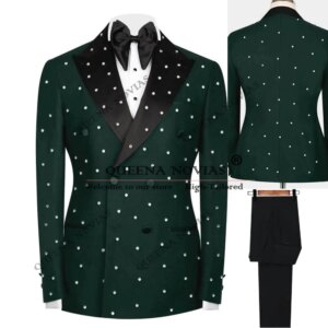 Luxury Diamond Stone Suits Men Black Peaked Lapel Prom Blazers Customized 2-Piece Sets Groom Wedding Tuxedo Man Banquet Dresses