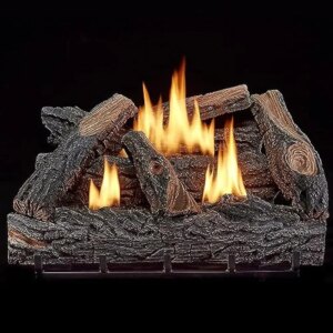 24″ Ventless Dual Fuel Fireplace Logs Set with Thermostat Control Natural Gas or Propane 32000 BTU Hand-Painted Realistic Logs