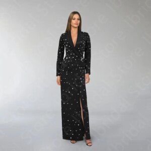 Customized Gorgeous Mother Dress Black Luxury Mother of the Bride Gowns 2024 Long Sleeves Beading Wedding Party Dress Thigh Slit