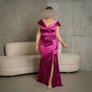 Customized V-Neck Evening Dresses Simple Sleeveless Backless Side High Split Long Satin Prom Gown Modern Pleat mermaid Dress