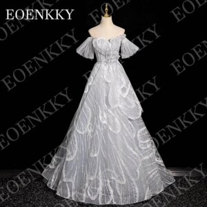 EOENKKY Exquisite Off Shoulder Prom Dresses Luxury Sparkly 3D Floral A Line Tulle Evening Dress Customized فساتين سهره فخمة 2025
