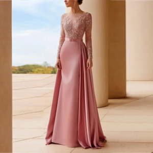 Customized Luxurious Exquisite Mother Of The Bride Prom Dress Crewneck Lace Applique Pleated Wedding Guest Party Evening Dress