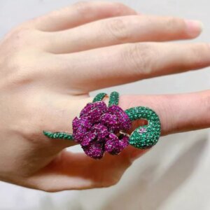 Flower With Snake Ring For Women Fine Jewlery Luxury Wedding Party Female Gift 925Sterling Silver Cubic Zirconia Birthday