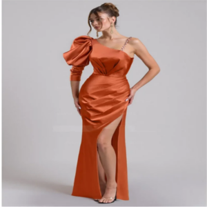 Dress Party Night Long Sleeve Dresses New Year’s Eve Dress for Girls Sheath Asymmetrical Floor-Length Satin Evening Dresses